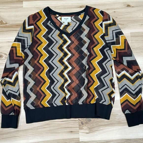 Missoni for Target Brown Chiffon Blouse Semi Sheer Top Women’s Medium - Picture 2 of 3